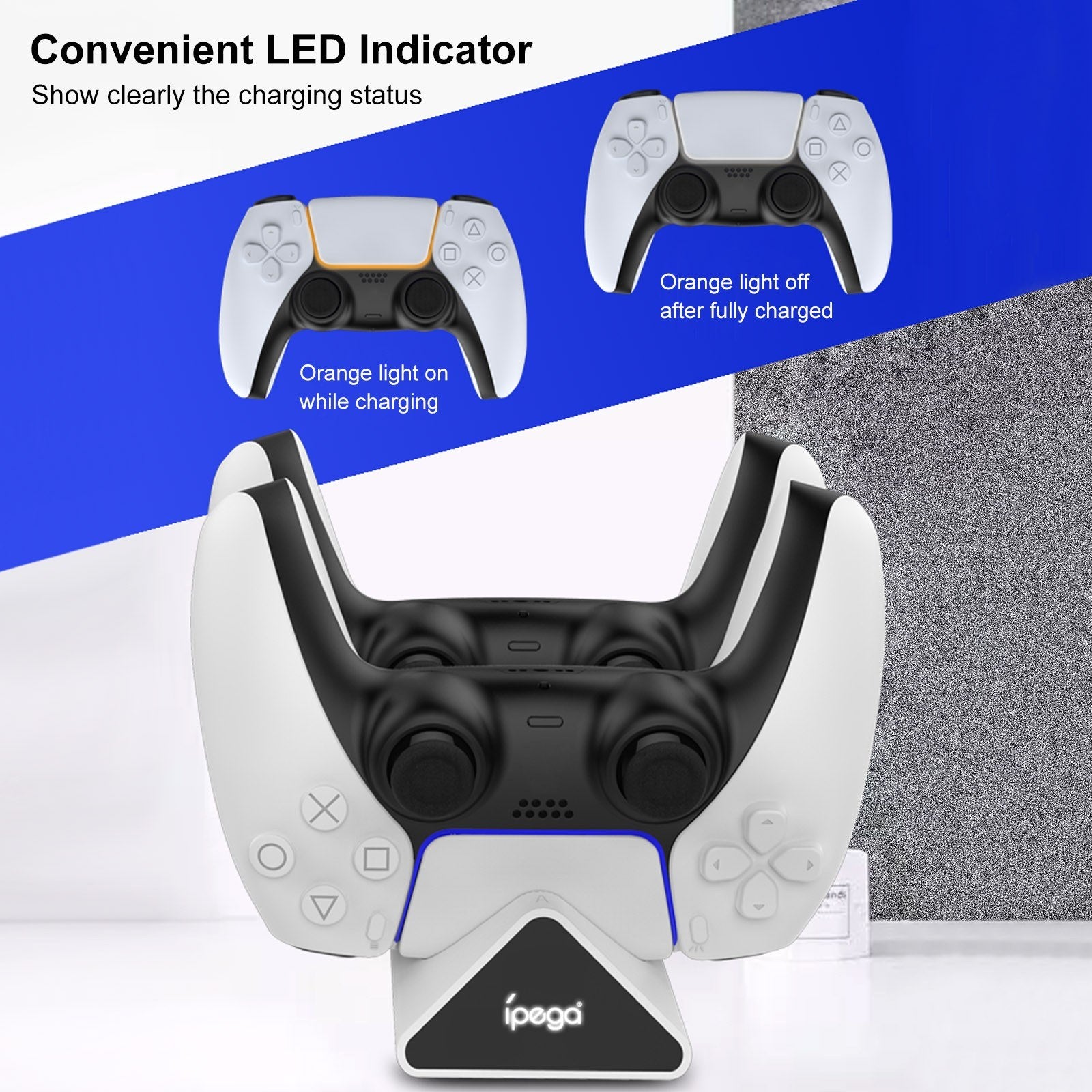 IPEGA PG-P5012 Controller Charging Dock Dual PS5 Controller Charger Station Stand with LED-Indicator IPEGA PG-P5012 Controller Charging Dock Dual PS5 Controller Charger Station Stand with LED-Indicator